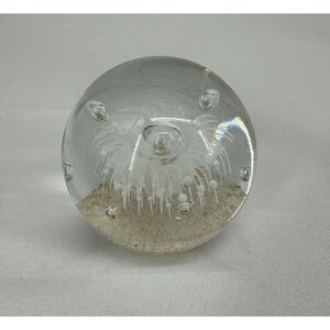 Paperweight Art Glass Sphere With Controlled‎ Bubbles White & Clear 3" Jellyfish
